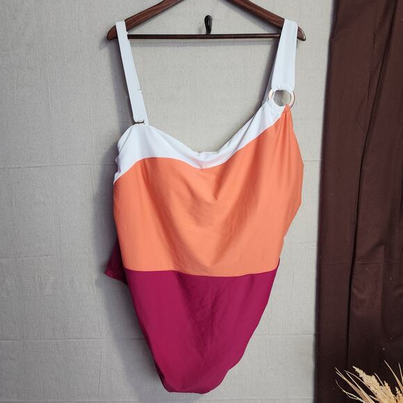 Terra & Sky Women's Swim Suit Size 5X 32W 34W NWOT Color Block Print Gold - Picture 2 of 10